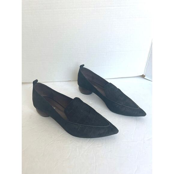 Jeffrey Campbell Black Suede Croc Viona Pointy Toe Round Sculpted Heel Shoes 9.5 - Picture 2 of 12